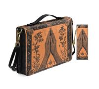 Allcute Women Pu Leather Bible Cover Bag with Shoulder Strap Vintage Engraving Art Praying Hands Bible Case for Women with Bookmark Church Religious Book Covers with Handle Pockets Black