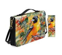Allcute Women Pu Leather Bible Cover Bag with Shoulder Strap Watercolor Style Branches Bird Bible Case for Women with Bookmark Church Religious Book Covers with Handle Pockets Green