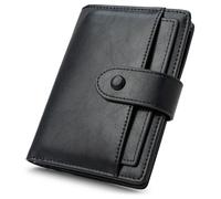 Alldaily Small RFID Blocking Leather Wallet for Women, Bifold with 10 Card Slots and Zipper Pocket, Black, Modern