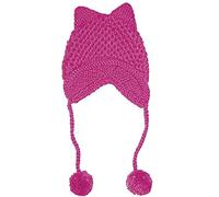 ALLDECOR Hot Pink Pussy Cat Beanie for Women's March Knitted Hat with Pom Pom Ear Cap, Rose Red, M