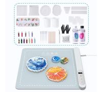 Alldeer Epoxy Resin Kit with Heating Mat, 16OZ Resin Art Kit with Curing Machine, 6PCS Silicone Molds, Dried Flowers, Complete DIY Set for Making Coasters, Ornaments and Bookmarks, Ideal for Beginners