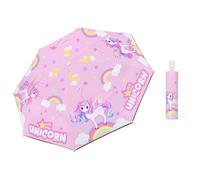 alldomess Automatic Kids Umbrella Portable, Folding Compact Kids Parasol Uv Protection for Girls Boys, Windproof Childrens Umbrella Outdoor Travel Lightweight for Toddler, Rainbow Unicorn