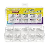 ALLECIN 10 Colors 3MM LED Diodes Light Assortment Kit Red Blue Green Yellow Warm White Purple Orange Pink Chartreuse 3 MM Clear Round LEDs Lighting Emitting Diodes Bulb Lamps Set (Pack of 200pcs)