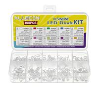 ALLECIN 10 Colors 5MM LED Diodes Light Assortment Kit Red Blue Green Yellow Warm White Purple Orange Pink Chartreuse 5 MM Clear Round LEDs Lighting Emitting Diodes Bulb Lamps Set (Pack of 100pcs)