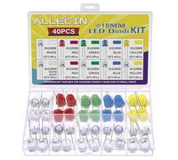 ALLECIN 10MM LED Diode Assortment Kit 10 Color Led Light Emitting Diodes White Red Green Blue Yellow LEDs Lighting Bulb Lamp Set for Electronics (Pack of 40Pcs)