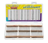 ALLECIN 25 Values 1/4W Resistor Kit From 1 Ohm to 1M Ohm 1/4 Watt 5% Carbon Film Resistors Assortment