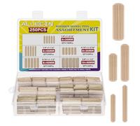 ALLECIN 5 Sizes 250Pcs Wooden Dowel Pins Kit M6 M8 M10 Small Fluted Wood Dowels Pegs Hardwood Pin 1/4 3/8 5/16 Inch for Furniture Woodworking Crafts