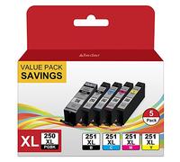 Alledar 251 Printer Ink Cartridges for Canon 250 and 251 Ink Cartridges PGI-250XL CLI-251XL to Use with Pixma IX6820 MX920 MX922 IP8720 MG5520 MG7520 MG7120 (PGBK Black Cyan Magenta Yellow, 5 Pack)