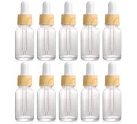 Alledomain 10Pcs 10ml Clear Glass Dropper Bottles with Pipettes, Mini Empty Dropper Bottle Wood Grain Plastic Cap Refillable Sample Container for Essential Oil/Aromatherapy Blends/Chemical Liquid