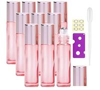 Alledomain 10Pcs, 10ml Essential Oil Roller Bottles Refillable Transparent Rose Gold Glass Roll on Bottles Clear Roll Bottles with Stainless Balls & Rose Gold Cap, Include Label, Dropper & Opener