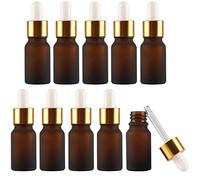 Alledomain 10Pcs, 10ml Frosted Amber Glass Bottles with Glass Pipettes, Mini Empty Dropper Bottles Gold Metal Cap Refillable Sample Container for Essential Oil/Aromatherapy Blends/Chemical Liquid