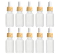 Alledomain 10Pcs, 10ml Frosted Clear Glass Bottles with Dropper Pipettes, Mini Empty Dropper Bottles Wood Grain Plastic Cap Refillable Sample Container for Essential Oil/Aromatherapy/Chemical Liquid