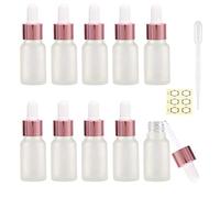 Alledomain 10Pcs, 10ml Frosted Glass Bottles with Dropper Pipettes, Mini Empty Dropper Bottles RoseGold Metal Cap Refillable Sample Container for Essential Oil/Aromatherapy Blends/Chemical Liquid