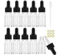 Alledomain 10Pcs, 10Ml Transparent Glass Bottles with Dropper Pipettes, Mini Empty Dropper Bottles Plastic Black Cap Refillable Sample Container for Essential Oil/Aromatherapy Blends/Chemical Liquid