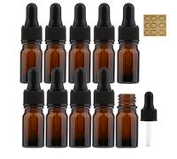 Alledomain 10Pcs, 5ml Amber Glass Bottles with Dropper Pipettes, Mini Empty Dropper Bottles Plastic Black Cap Refillable Sample Container for Essential Oil/Aromatherapy Blends/Chemical Liquid