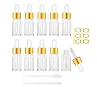 Alledomain 10Pcs, 5ML Clear Eye Dropper Bottles with Dropper & Label- Gold Colour Caps Thick Glass Tincture Bottles - Leakproof Essential Oils Bottles Travel Storage for Health Personal Care & Beauty