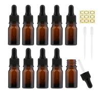 Alledomain 10Pcs, 5ML Empty Amber Glass Dropper Bottles with 2 Droppers & Labels - Refillable Tincture Bottles with Eye Dropper - Leak-proof Essential Oils Bottle Travel Storage Container for Beauty