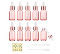 Alledomain 10Pcs 5ML Glass Dropper Bottles for Essential Oils with Label & Dropper, Refillable LeakProof Rose Glass Travel Vial Container Bottle - Empty Eye Tincture Bottles for Personal Care & Beauty