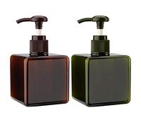 Alledomain 2PCS 250ml / 8.5oz Pump Dispenser Bottle Empty Refillable Plastic Lotion Pump Bottles, Shampoo Body Wash Shower Square Storage Holder Container Toiletries Liquid Dispenser (Green + Brown)
