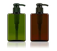 Alledomain 2PCS 280ml / 9.8oz Pump Dispenser Bottle Empty Refillable Plastic Lotion Pump Bottles, Shampoo Body Wash Shower Square Storage Holder Container Toiletries Liquid Dispenser (Green + Brown)