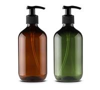 Alledomain 2PCS 300ml/10oz Empty Refillable Plastic Lotion Pump Bottles, Shampoo Body Washing Cream Shower Gel Storage Holder Container Toiletries Liquid Dispenser (Brown & Green)