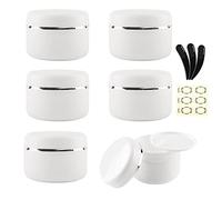 Alledomain 6Pcs 100ml/100g White Cosmetic Sample Jars with 3Pcs Mini Spatula & 6 Label, Plastic Refillable Travel Pot Containers with Silver Dome Lids & Inner Liners for Makeup Creams Beauty
