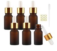 Alledomain 6Pcs, 10ml Frosted Amber Glass Bottles with Dropper Pipettes, Mini Empty Dropper Bottle Aluminum Alloy Cap Refillable Sample Container for Essential Oil/Massage Oil/Chemical Liquid
