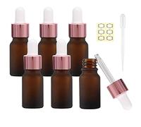 Alledomain 6Pcs, 10ml Frosted Amber Glass Bottles with Dropper Pipettes, Mini Empty Dropper Bottles Rose Gold Aluminum Alloy Cap Refillable Sample Container for Perfume/Essential Oils/Massage Oil