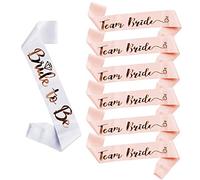 Alledomain 7Pcs Team Bride Sash Set - 1 White Bride to Be Sash & 6 Team Bride Sashes Bachelorette Party Supplies with Shiny Rose-Gold Sash Bridesmaid Sashes for Bridal Hen Party Wedding Decorations