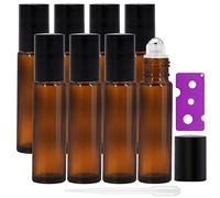 Alledomain 8Pcs 10ml Essential Oils Roller Bottles, Refillable Amber Glass Roll on Bottles with Stainless Steel Balls, Includes 12 Pcs Labels, 1 Dropper & Opener, Perfect for Aromatherapy
