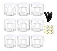 Alledomain 9Pcs 50g/50ml Empty Plastic Jars with 3 Mini Spatulas & 12 Labels Round Clear Cosmetic Sample Container with Inner Liners & White Lids Travel Storage for Lotion Cream Ointments Makeup