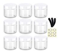 Alledomain 9Pcs 60g/60ml Clear Plastic Jars with 3Pcs Mini Spatulas & Labels Round Cosmetic Sample Container with Inner Liners and White Lids for Lotions Cream Ointments Travel Makeup Beauty Storage