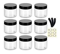 Alledomain 9Pcs 60g/60ml Clear Plastic Jars with 3Pcs Mini Spatulas & Labels Round Cosmetic Sample Container with Inner Liners and Black Lids for Lotions Cream Ointments Travel Makeup Beauty Storage