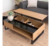 allegan wooden lift up coffee table with black glass in wild oak