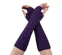 Allegorly Long Arm Warmers Women Knit Arm Warmer Winter Arms Warmer Gloves Women Fingerless Wrist Warmers Knitted Sleeve Gloves with Thumb Hole for Jogging Bicycling Typing (Purple-C, One Size)