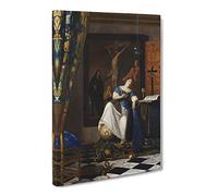Allegory Of The Catholic Faith By Johannes Vermeer Classic Painting Canvas Wall Art Print Ready to Hang, Framed Picture for Living Room Bedroom Home Office Décor, 20x14 Inch (50x35 cm)