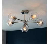 Endon 104050 Allegra 6lt Semi flush Bright nickel plate & clear spiral glass 6 x 7W LED E14 (Required)
