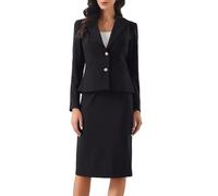 Allegra K 2 Piece Skirt Suit Set for Women Long Sleeve Blazer Pencil Skirt Formal Work Business Outfits Black L