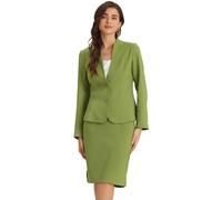 Allegra K 2pc Business Sets for Women's St. Patrick's Day Collarless Blazer and Formal Pencil Skirt Suit Olive Green S