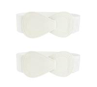 Allegra K 2Pcs Plus Size Interlock 8-shaped Buckle Elastic Faux Leather Stretch Waist Belt for Lady Cream 100x6cm/39.4x2.36(LxW)