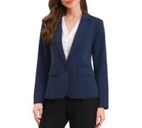 Allegra K Blazers for Women Business Casual Long Sleeve One Button Pockets Suit Jackets Work Office Blazer with Shoulder Pads Deep Blue M