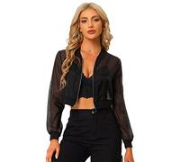 Allegra K Bomber Jacket for Women's Long Sleeve Crop Mesh Sheer Jackets