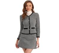 Allegra K Business Suit Set for Women's 2 Piece Outfits Plaid Tweed Easter Short Blazer Jacket and Skirt Sets X-Large Black
