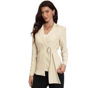 Allegra K Casual Blazer for Women's Lapel Buckle Tie Waist Long Sleeve Work Office Wrap Suit Jackets Apricot S