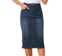 Allegra K Casual Denim Skirt for Women's High Waist Stretchy Midi Jean Skirts Black Blue 3X-Large