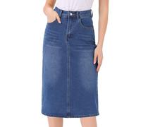Allegra K Casual Denim Skirt for Women's High Waist Stretchy Midi Jean Skirts Sky Blue XS