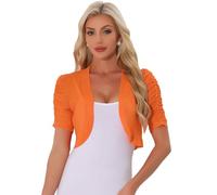 Allegra K Casual Short Sleeve Mesh Sheer Shrug for Women's Open Front Cropped Cardigan Bolero Orange XL
