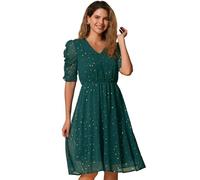 Allegra K Chiffon Dress for Women's Metallic Stars Ruched Sleeve V Neck A-line Dress Green XL