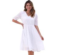 Allegra K Chiffon Dress for Women's Metallic Stars Ruched Sleeve V Neck A-line Dress White XL