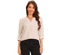 Allegra K Collar Relaxed Blouse for Women's 3/4 Sleeve Ruched V Neck Casual Blouses Top Apricot XS